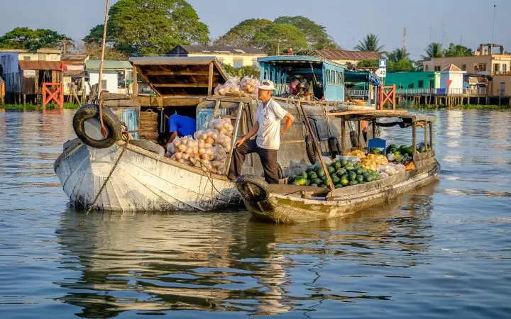 A small boat fulfills with a lot of fruits